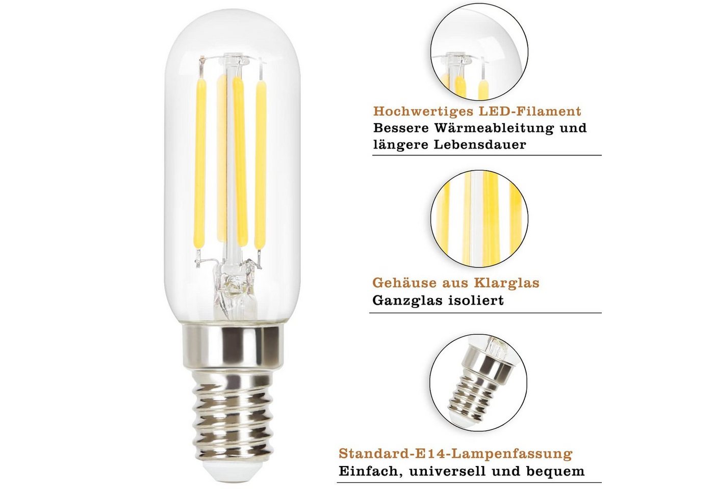 ZMH LED-Leuchtmittel Edison LED Vintage Glühbirne - T25 2700K, E14, 4 St., warmweiß, Filament Retro Glas Birne Energiesparlampe Bild 4