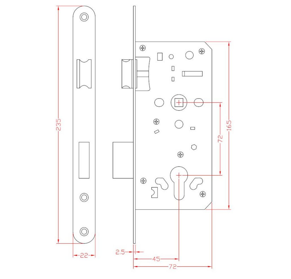 ROG-Gardenline Einsteckschloss SET: EINSTECKSCHLOSS FÜR GARTENTÜR - SCHWARZ ROSETTEN + 3 SCHLÜSSEL, Dornmaß 45 mm, rechts / links wechselbar, witterungsbeständig