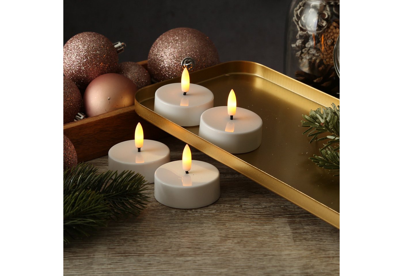 Adilina LED-Teelicht LED Maxi Teelichter Kunststoff 3D Flamme Timer D: 5,8cm weiß 4er Set, LED Classic, warmweiß (2100K bis 3000K) Bild 3