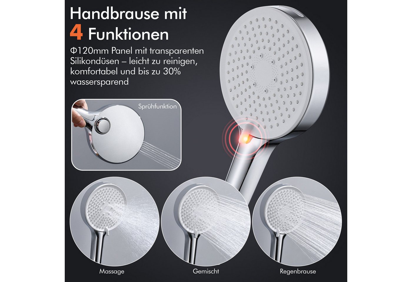 HOMELODY Duschsystem Chrom Unterputz Duscharmatur Duschsystem mit Thermostat 40℃, Mit Handbrause 3+1 Strahlarten, Drucktasten und konstanter Temperatur