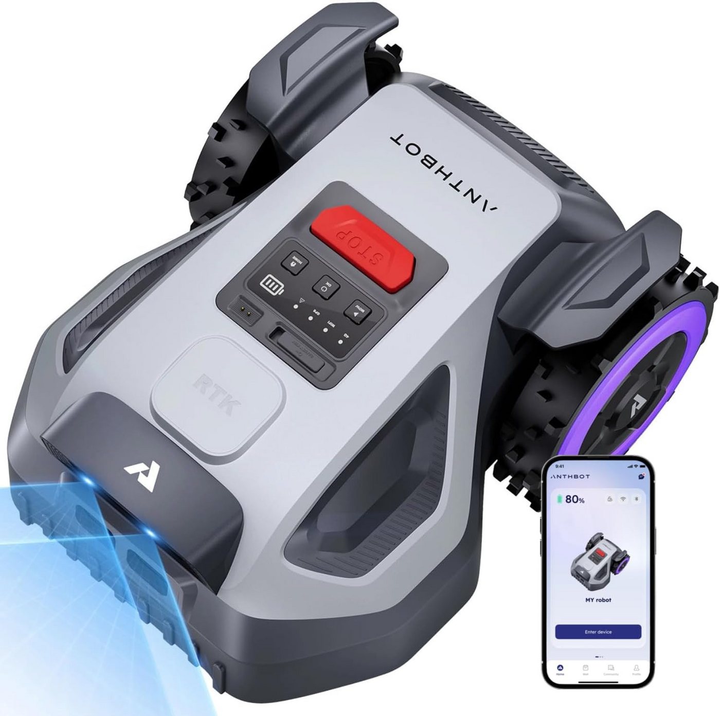 ANTHBOT Rasenmähroboter M5 Set mit RTK-Navigation & HDR-Dual-Vision, bis 700 m² Rasenfläche, (Mit Garage und Ersatzklingen-Set, Schnitthöhe per App, aktiver Tierschutz & KI-Hindernisvermeidung), mit 4G-Modul, Steigungen bis zu 45% Bild 5