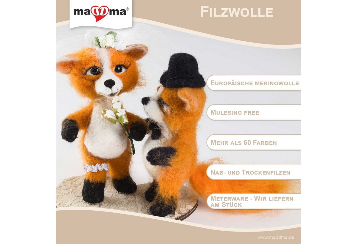 maDDma 1m Filzwolle Märchenwolle Meterware Bastelgarn, 008 rostbraun Bild 5