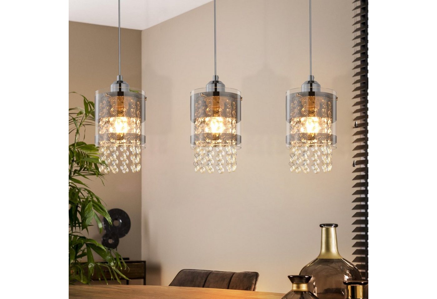 ZMH Pendelleuchte E27 Kristall, Hängeleuchte für Esstisch, Kristalllampe, höhenverstellbar bis 150 cm, ohne Leuchtmittel, Esszimmerlampe für Wohnzimmer Küche