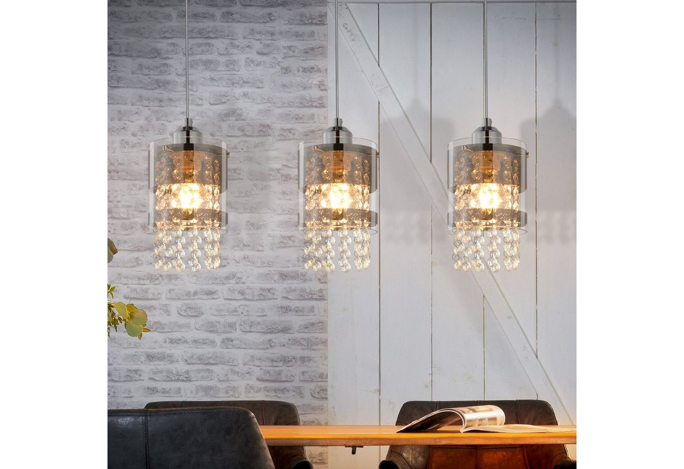 ZMH Pendelleuchte E27 Kristall, Hängeleuchte für Esstisch, Kristalllampe, höhenverstellbar bis 150 cm, ohne Leuchtmittel, Esszimmerlampe für Wohnzimmer Küche Bild 2