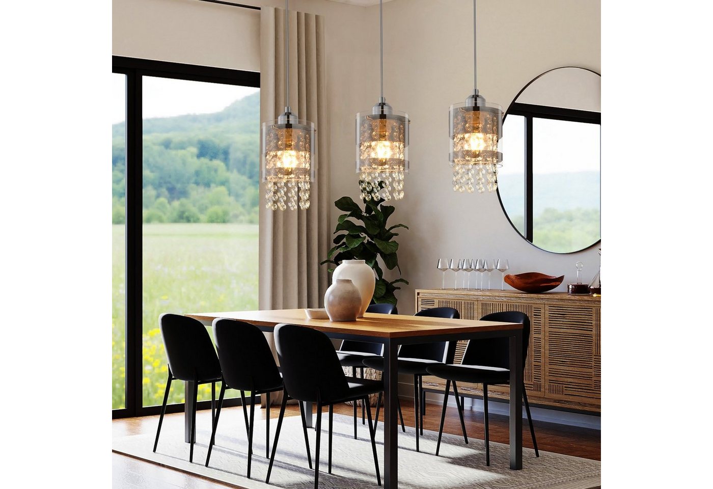 ZMH Pendelleuchte E27 Kristall, Hängeleuchte für Esstisch, Kristalllampe, höhenverstellbar bis 150 cm, ohne Leuchtmittel, Esszimmerlampe für Wohnzimmer Küche Bild 5