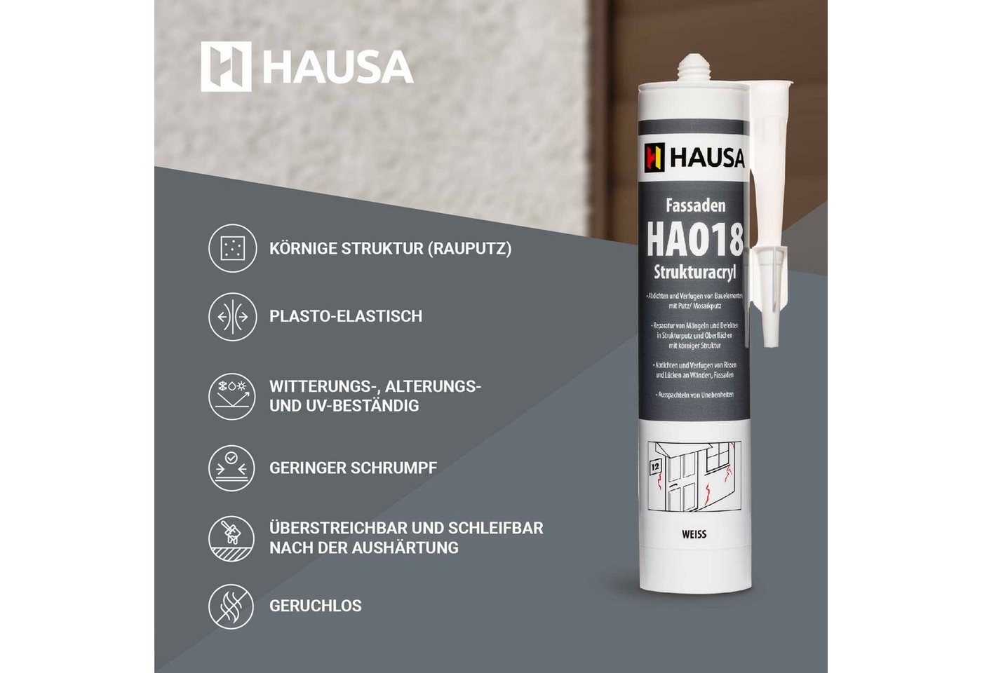 Hausa Maleracryl, Strukturacryl Fassadenacryl, (Putzacryl körnig Top Reparaturacryl Riss stop, 310-tlg., HA018), Acryl mit Körnung Abdichtung für Außenbereich Bild 2