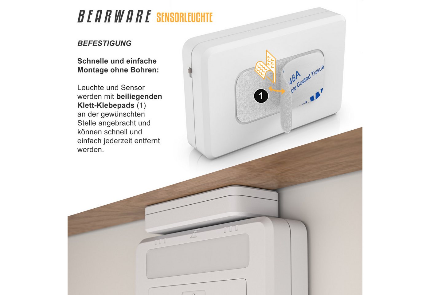 BEARWARE LED Schrankinnenraumbeleuchtung Schubladenleuchte, Schrankleuchte, Sensor Light, Magnetsensor, kompakt, LED fest integriert, Warmweiß, Schrankbeleuchtung mit Bewegungssensor für bessere Sicht in Schubladen Bild 4