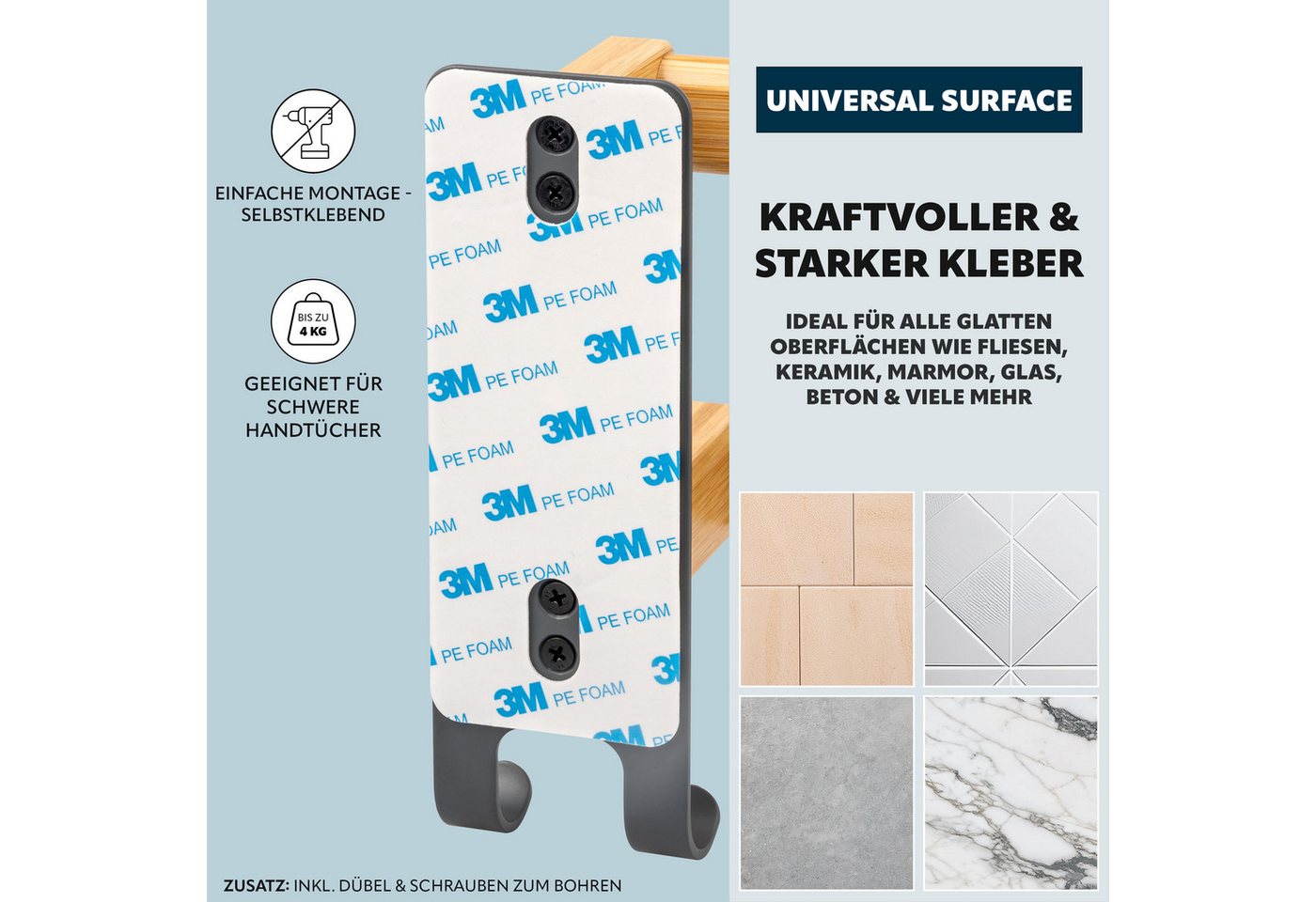 eluno Handtuchständer aus grauem Metall und Bambus Bild 2