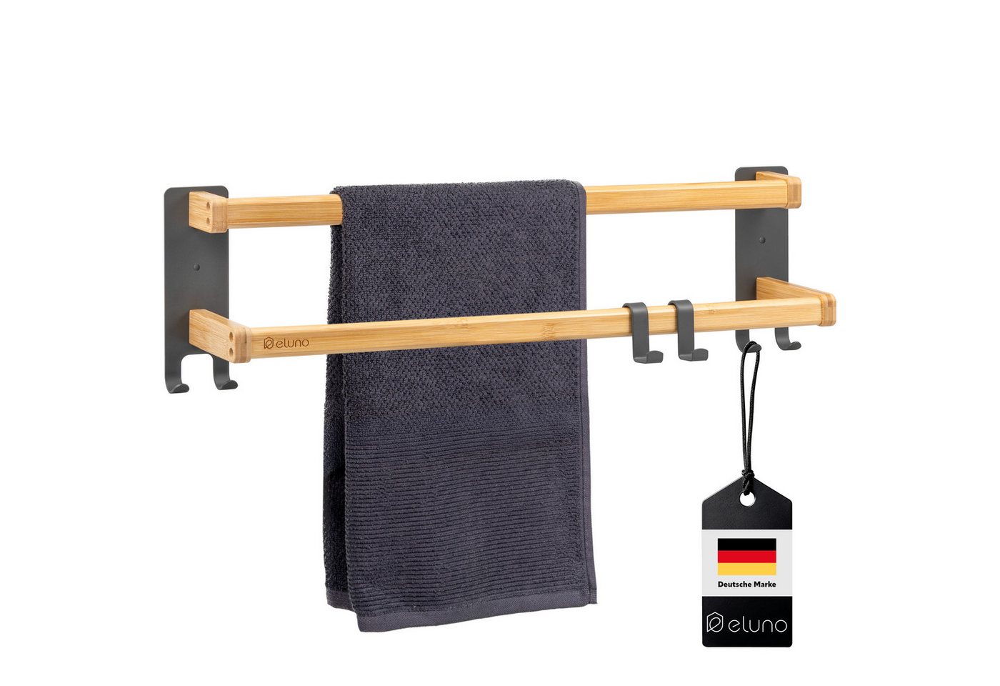 eluno Handtuchständer aus grauem Metall und Bambus Bild 5