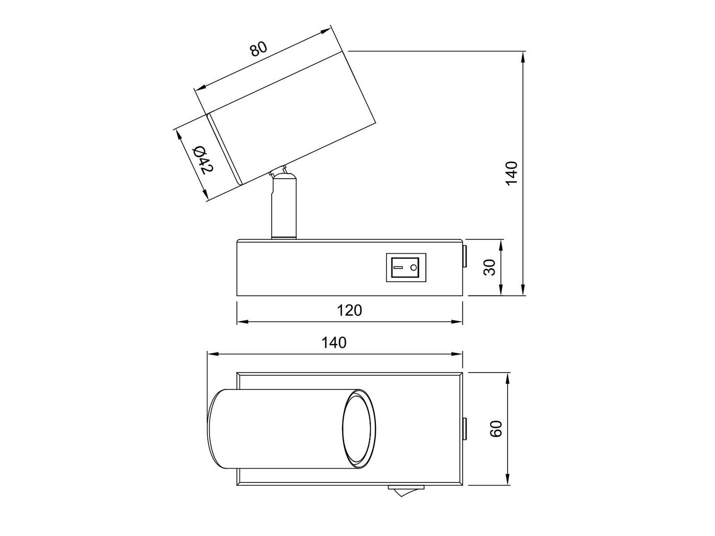 Reality Leuchten LED Wandstrahler mit Schalter, Spot schwenkbar Breite 6cm, Leuchtmittel dimmbar, LED wechselbar, Warmweiß, Wandspot innen mit GU10 Leuchtmittel Bild 5