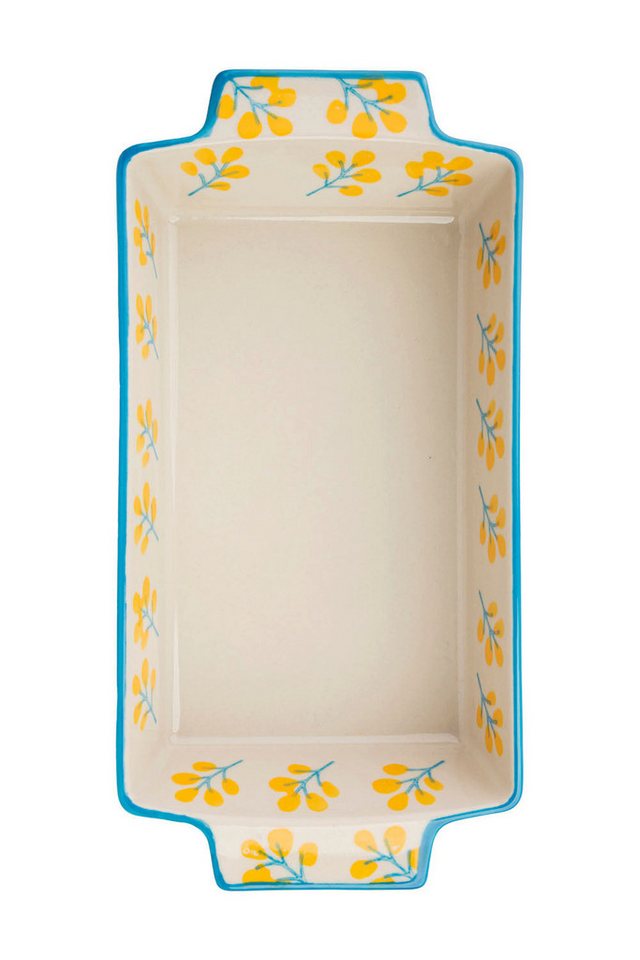 Tranquillo Backform Kleine Steinzeug Kuchenform FLORAL 300ml 21x10.5x4.5 cm handgestempelt, (Einzelartikel), Backform mit floralem Dekor und gleichmäßiger Wärmeverteilung Bild 3