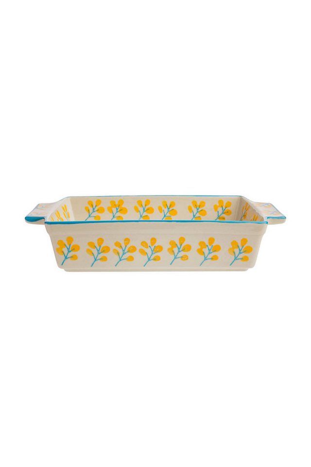 Tranquillo Backform Kleine Steinzeug Kuchenform FLORAL 300ml 21x10.5x4.5 cm handgestempelt, (Einzelartikel), Backform mit floralem Dekor und gleichmäßiger Wärmeverteilung Bild 5