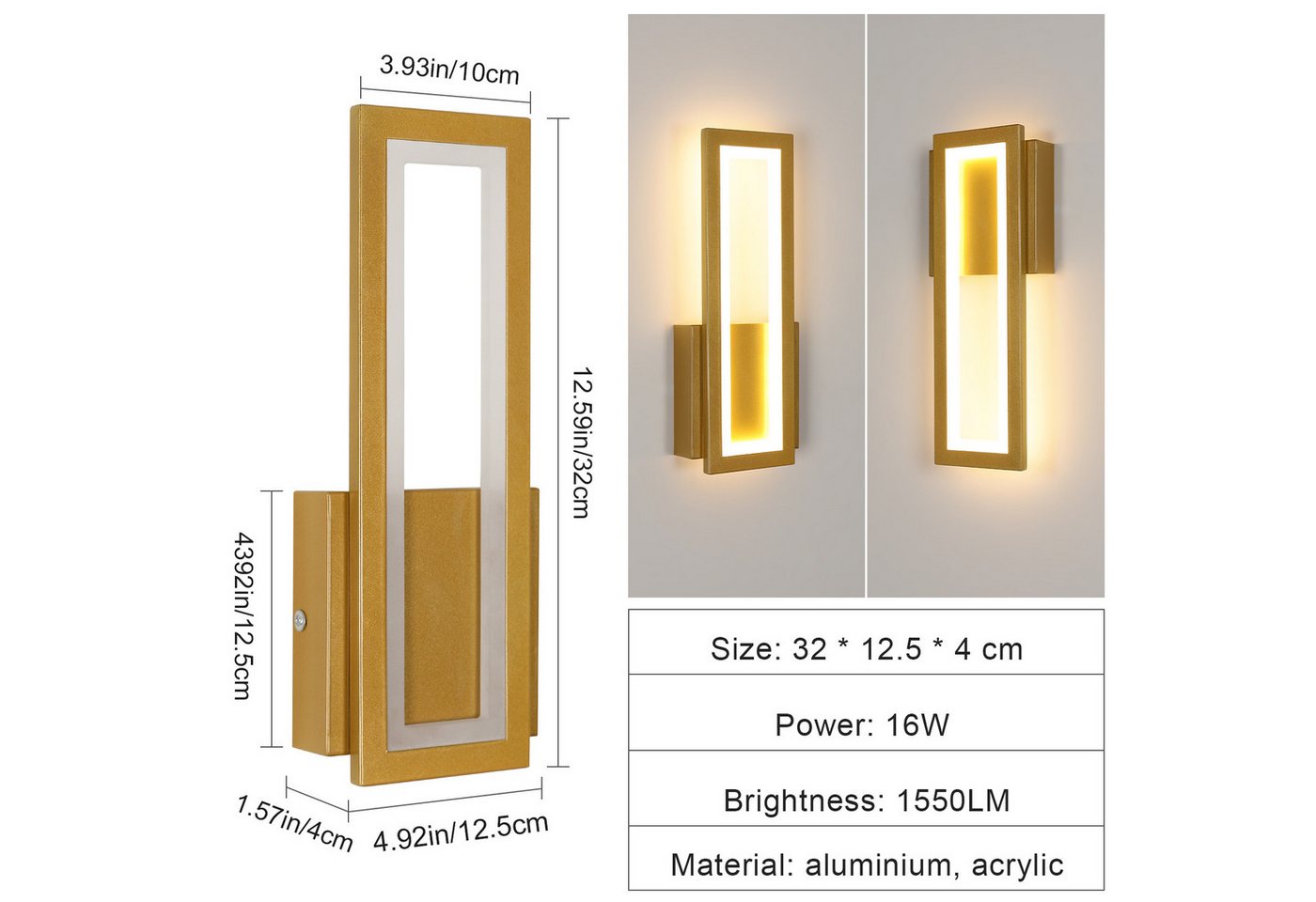 Riserva LED Wandleuchte LED Wandleuchte innen Gold 12W, 3000K warmweiß, 32 cm, rechteckig Bild 5