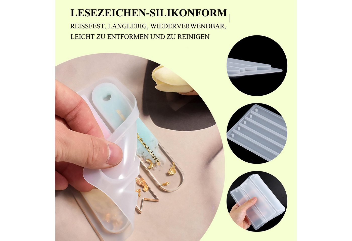 FOUORTUNATE-BEE Silikonform Lesezeichen Silikonform Set mit Loch-Design & Bunten Quasten, (Bastelset für Lesezeichen, Anhänger, Schmuck) Bild 2