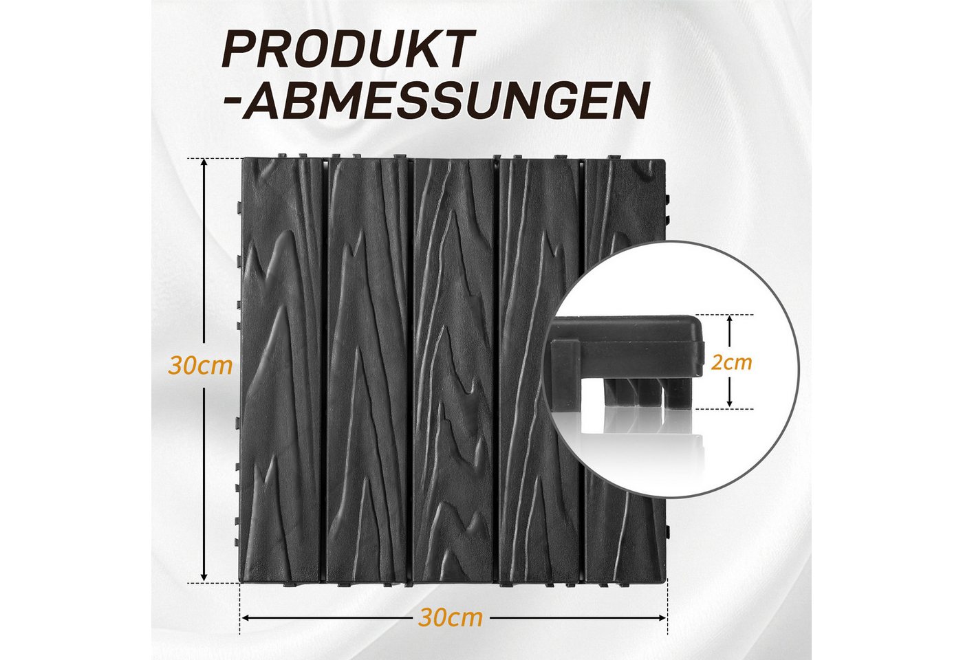 LEADZM Terrassendielen Terrassenfliesen 55er Set, Kunststoff, 30 x 30 x 2 cm, 5,00 m², BxL: je 30,00x30,00 cm, 2,00 mm Stärke, (55-St), Bodenbelag für Balkon & Garten, WPC Terrassenplatten mit Klick-System Bild 5