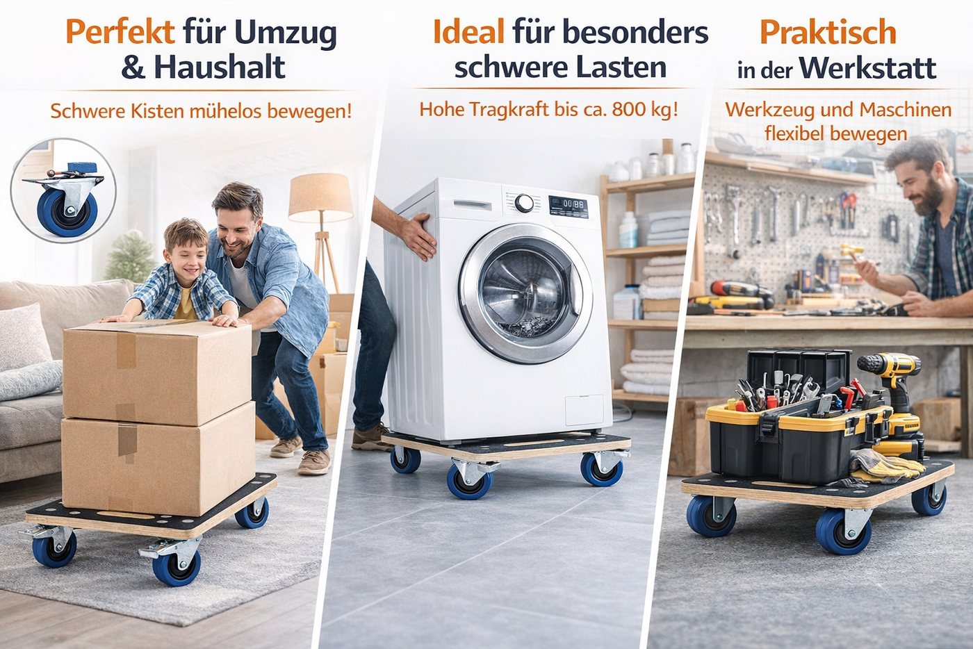 Easy Act GmbH Rollbrett Rollbrett Möbelroller aus Multiplex bis 800 kg, Ideal für Umzug, Werkstatt, Lager und Haushalt Bild 2