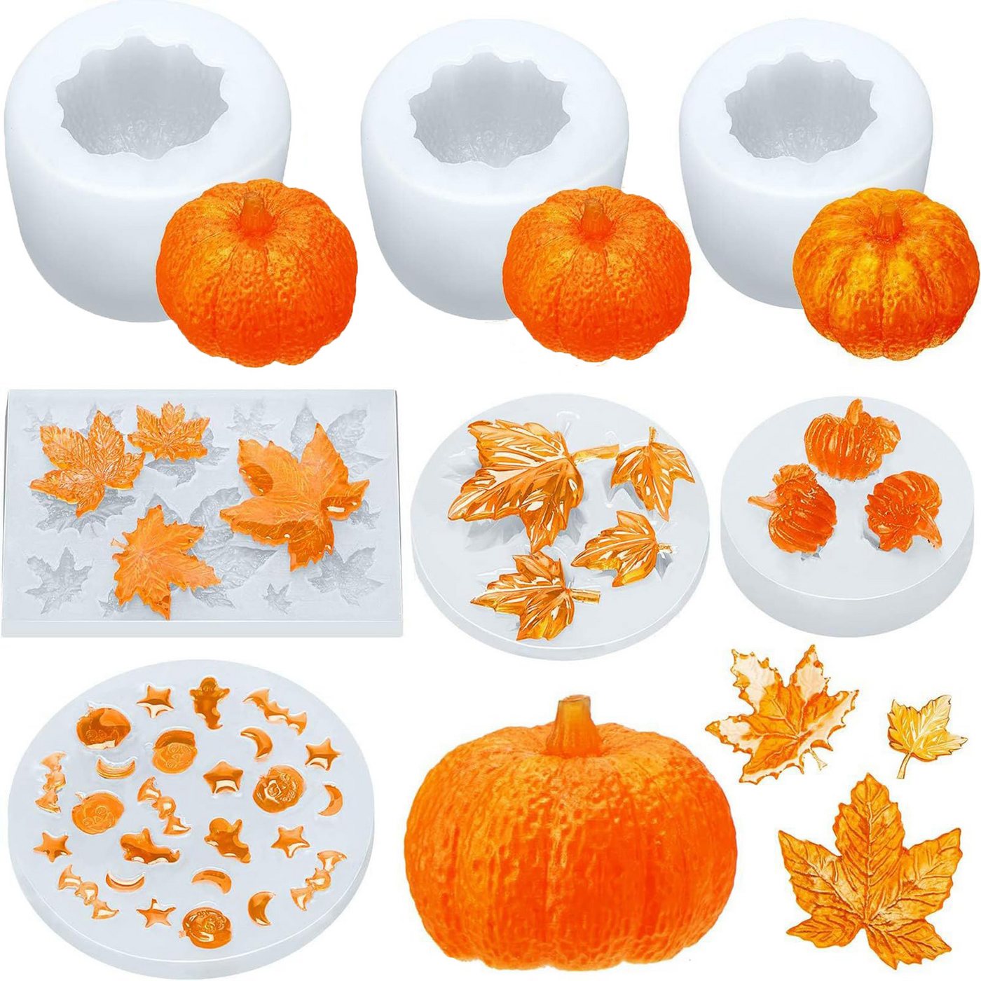 Sorvyzxn Modellierwerkzeug Halloween Silikonform 3D Kürbis Set DIY Gießform, für Herbsternte & Thanksgiving