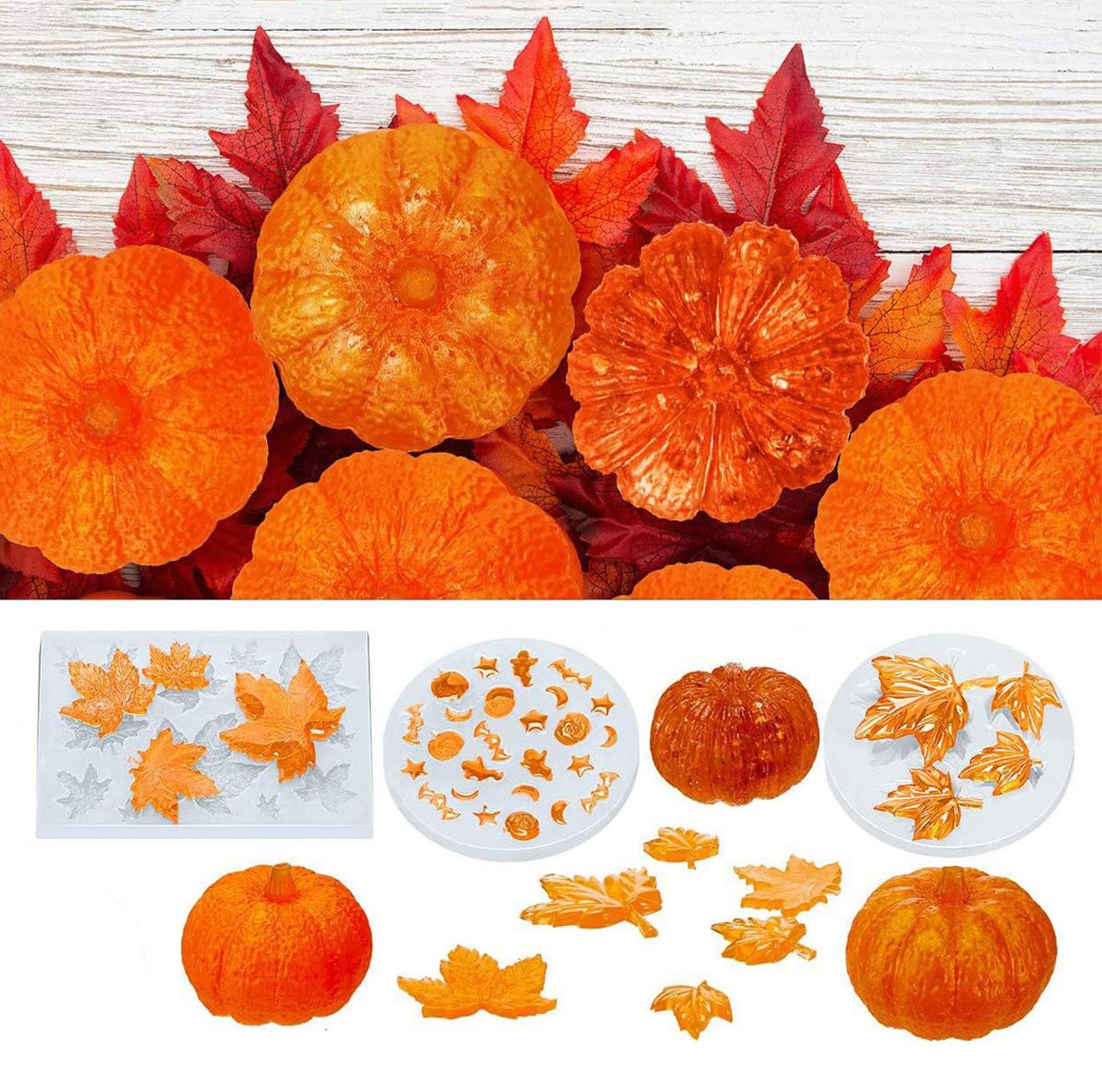 Sorvyzxn Modellierwerkzeug Halloween Silikonform 3D Kürbis Set DIY Gießform, für Herbsternte & Thanksgiving Bild 5