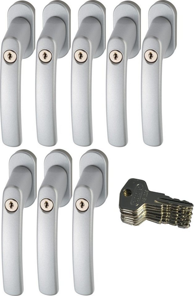 ABUS Fenstergriff ABUS FG200 Weiß, Braun, Silber, SB abschließbarer Fenstergriff, 8er Set silber, abschließbar, Kindersicherung
