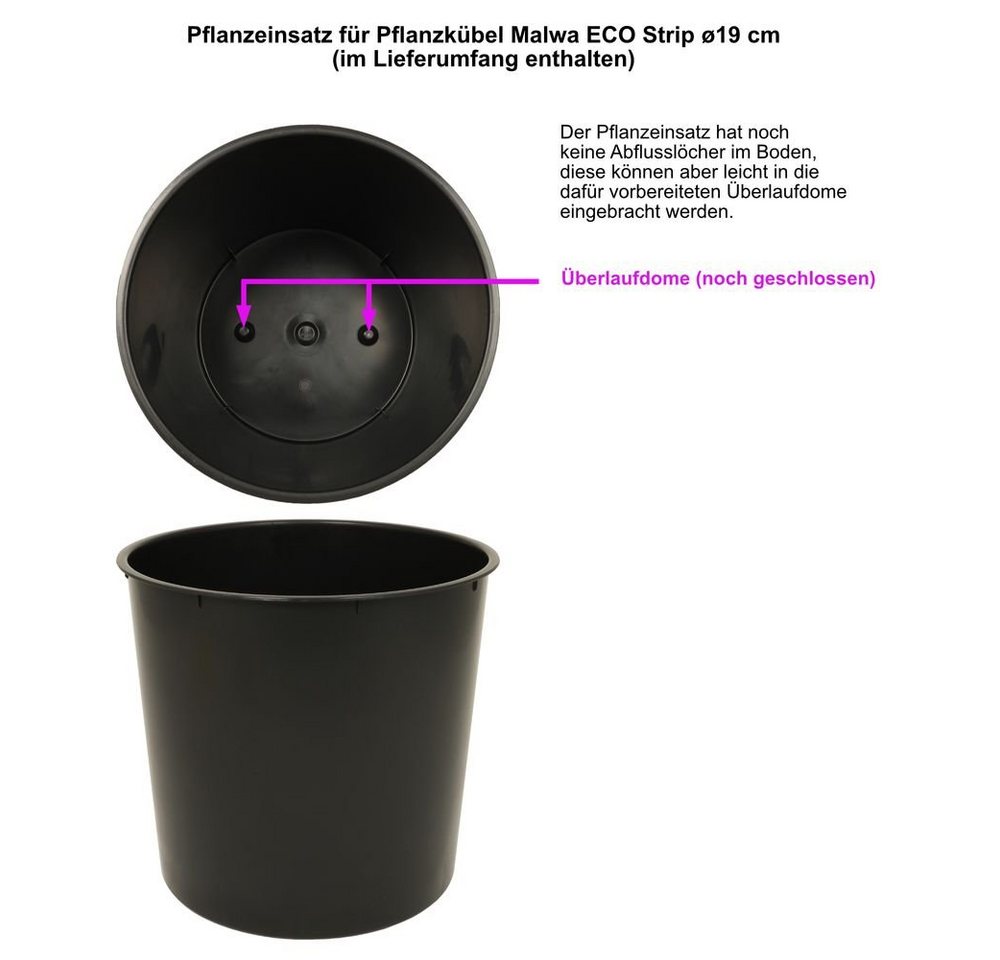Heimwerkercenter Übertopf MePla - Kübel Malwa Strip ECO -ø19cm - grau