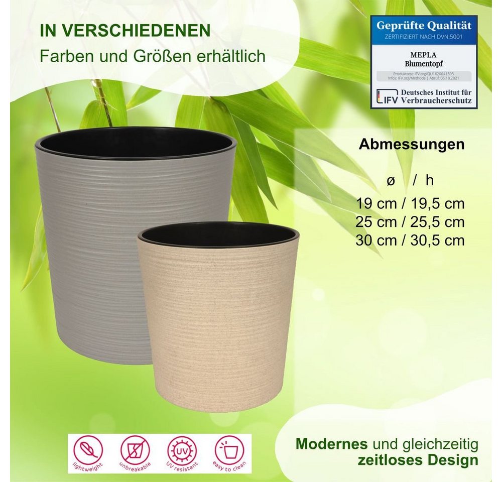 Heimwerkercenter Übertopf MePla - Kübel Malwa Strip ECO -ø19cm - grau Bild 5