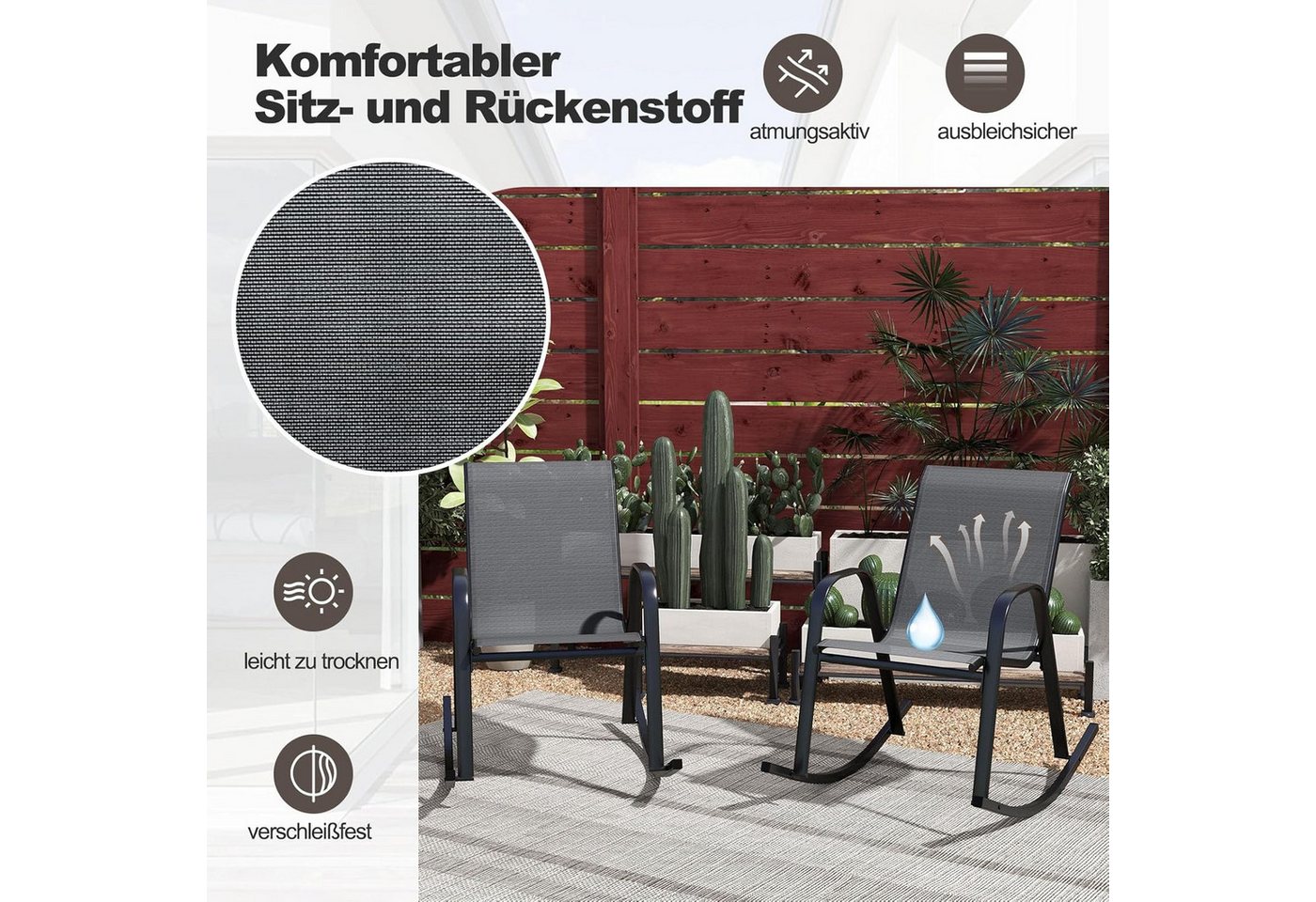 KOMFOTTEU Schaukelstuhl Gartenstuhl (2er Set), mit Rücklehne & Armlehne,bis 150 kg