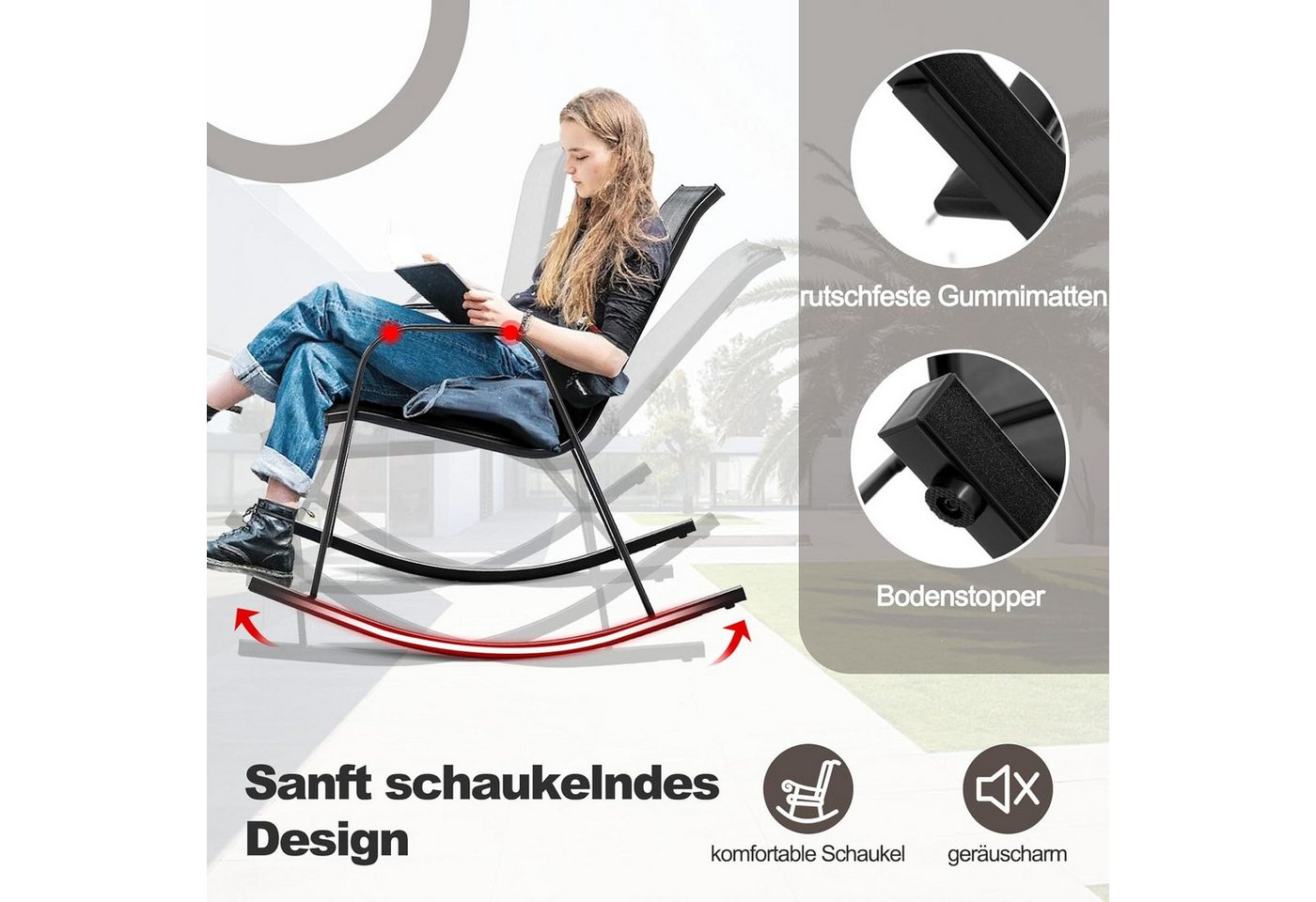 KOMFOTTEU Schaukelstuhl Gartenstuhl (2er Set), mit Rücklehne & Armlehne,bis 150 kg Bild 5