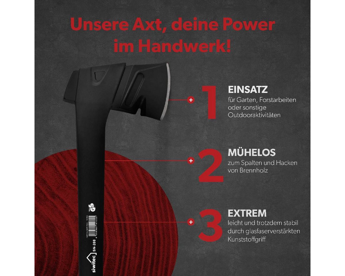 siwitec Axt Nylonaxt SN-200, 2000 Gramm Kopfgewicht inkl. Schnittschutz, 2140 g, (Unterschiedliche Kopfgewichte), GS-Zeritfizierung für maximale Arbeitssicherheit, Spaltaxt Bild 2