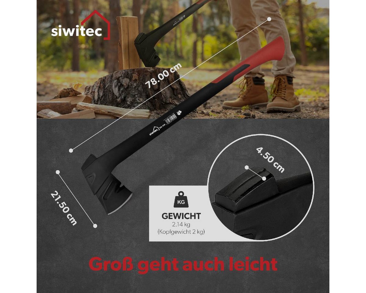 siwitec Axt Nylonaxt SN-200, 2000 Gramm Kopfgewicht inkl. Schnittschutz, 2140 g, (Unterschiedliche Kopfgewichte), GS-Zeritfizierung für maximale Arbeitssicherheit, Spaltaxt Bild 3