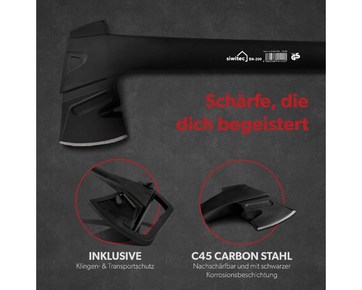 siwitec Axt Nylonaxt SN-200, 2000 Gramm Kopfgewicht inkl. Schnittschutz, 2140 g, (Unterschiedliche Kopfgewichte), GS-Zeritfizierung für maximale Arbeitssicherheit, Spaltaxt Bild 5