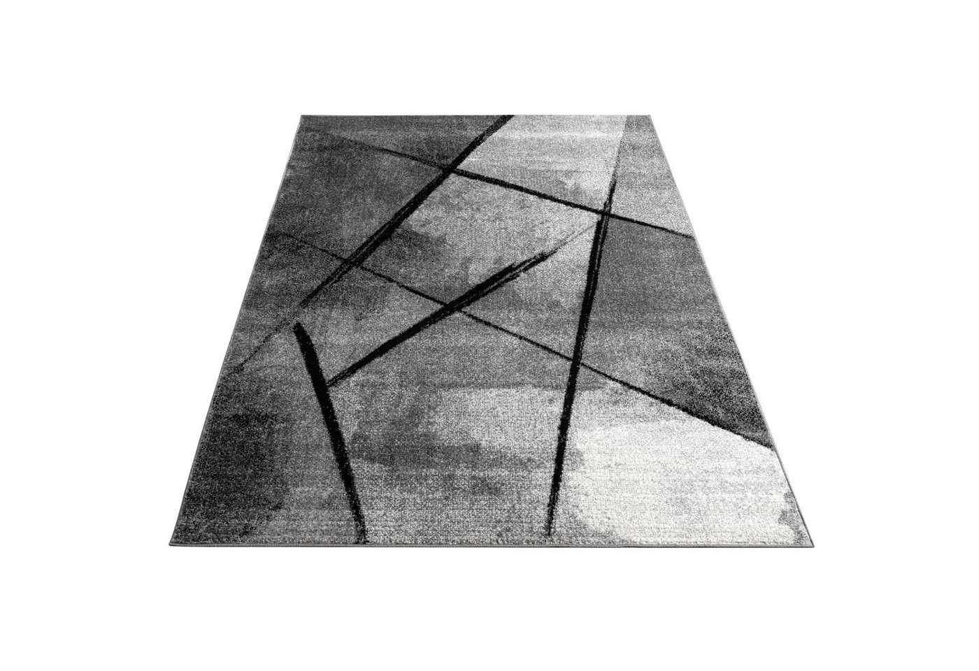 KADIMA DESIGN Teppich Abstraktes Linienmuster Wohnzimmer schmutzabweisend Teppich Kurzflor, Rechteckig, Höhe: 14 mm, Florhöhe: 10 mm, 100% Polypropylen, Rechteckig, 60x100cm, Dunkelgrau