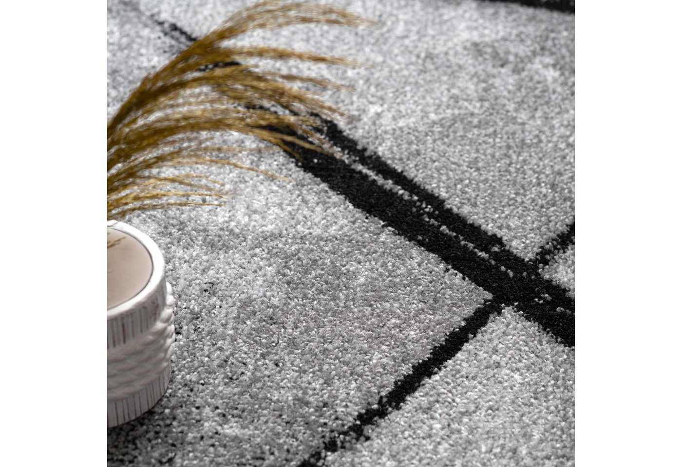 KADIMA DESIGN Teppich Abstraktes Linienmuster Wohnzimmer schmutzabweisend Teppich Kurzflor, Rechteckig, Höhe: 14 mm, Florhöhe: 10 mm, 100% Polypropylen, Rechteckig, 60x100cm, Dunkelgrau Bild 3