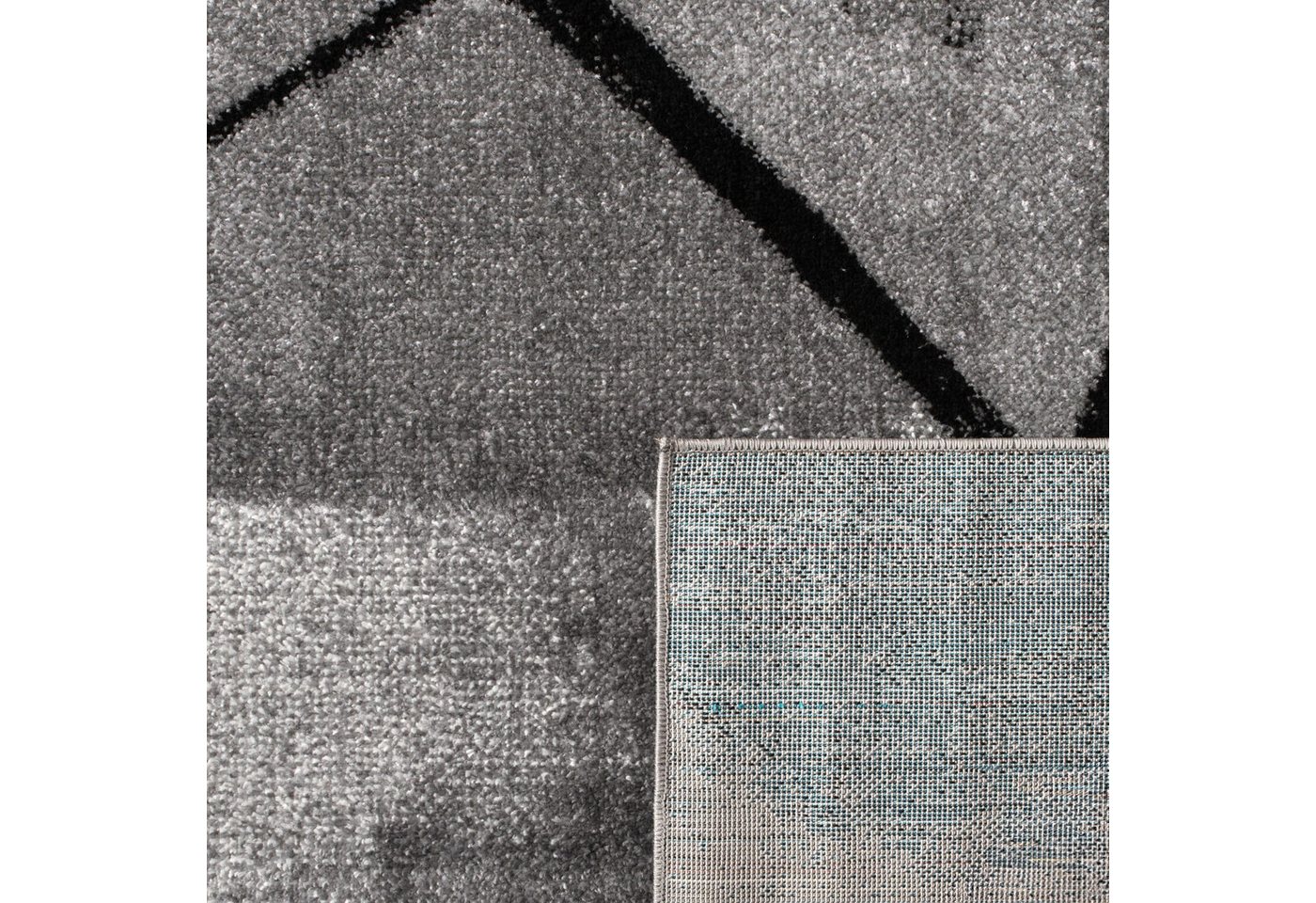 KADIMA DESIGN Teppich Abstraktes Linienmuster Wohnzimmer schmutzabweisend Teppich Kurzflor, Rechteckig, Höhe: 14 mm, Florhöhe: 10 mm, 100% Polypropylen, Rechteckig, 60x100cm, Dunkelgrau Bild 4