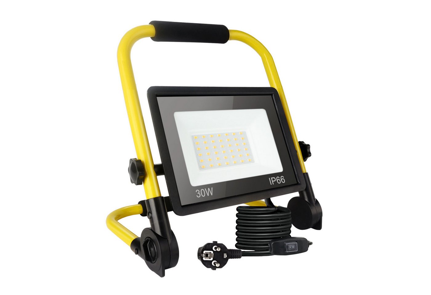 POPOLIC LED Baustrahler Tragbare Baustellenleuchte mit Aluminium-Gehäuse, 30W, IP66 wasserdicht, Baustellenbeleuchtung mit 3,5 m Kabel und EU-Stecker für Werkstatt und Garage, 30-W-LED-Baustellenstrahler, 3240 lm Arbeitsscheinwerfer
