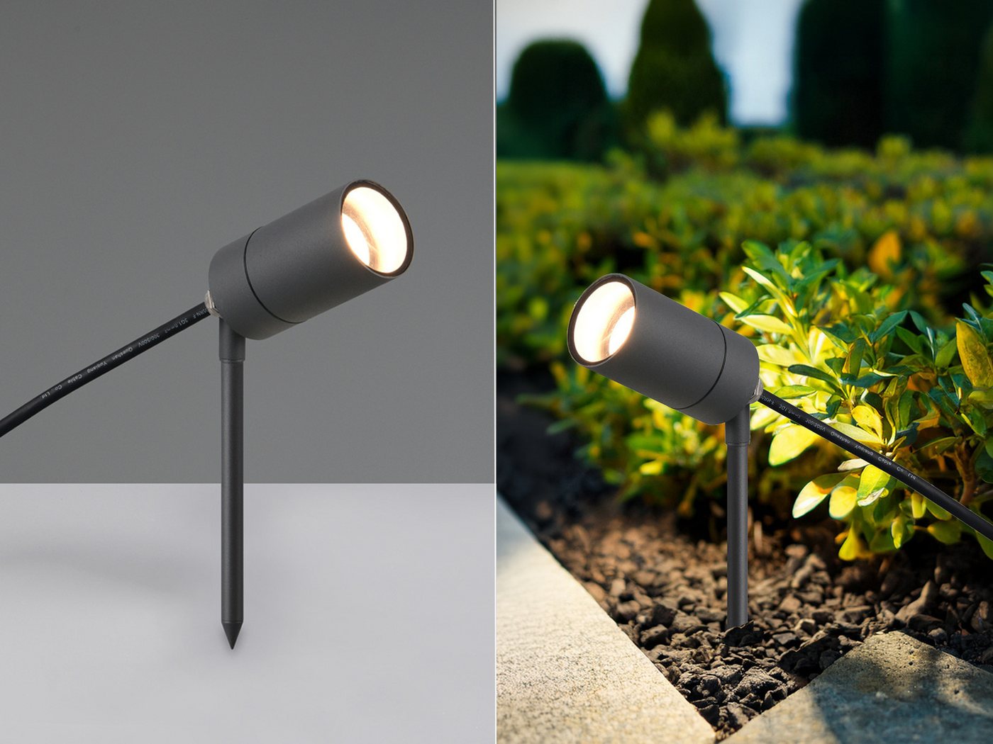 Reality Leuchten LED Gartenstrahler mit Erdspieß & 2 Meter Kabel, Ø 5cm, LED wechselbar, warmweiß, Außenstrahler Gartenbeleuchtung mit Strom Baumstrahler Baumbeleuchtung Bild 5