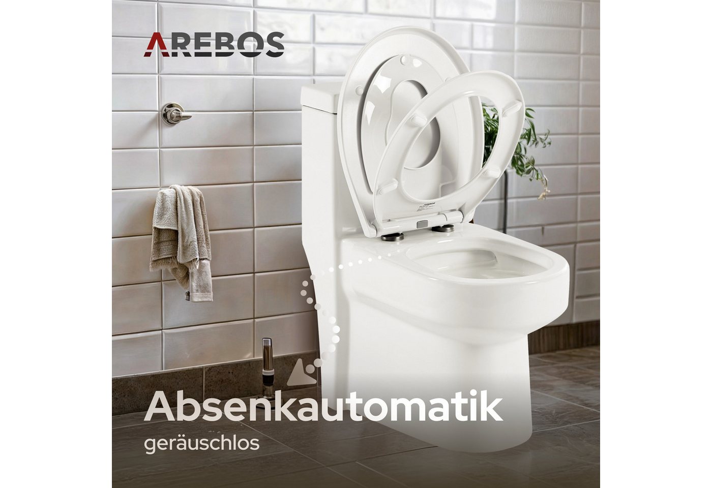 Arebos WC-Sitz Toilettendeckel Oval mit Kindersitz Softclose, Ovaler WC-Sitz mit Kindersitz, Softclose und Quick-Release