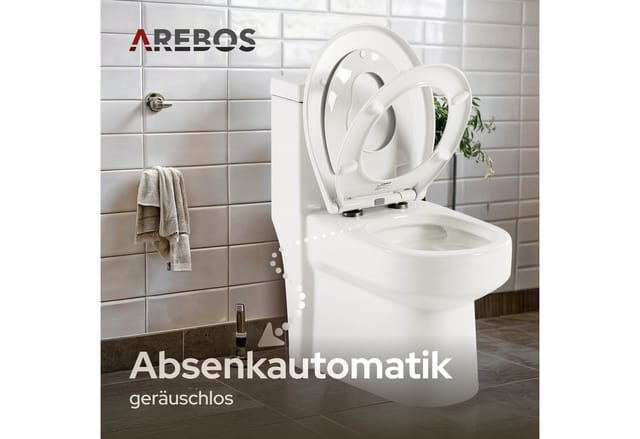 Arebos WC-Sitz Toilettendeckel Oval mit Kindersitz Softclose, Ovaler WC-Sitz mit Kindersitz, Softclose und Quick-Release