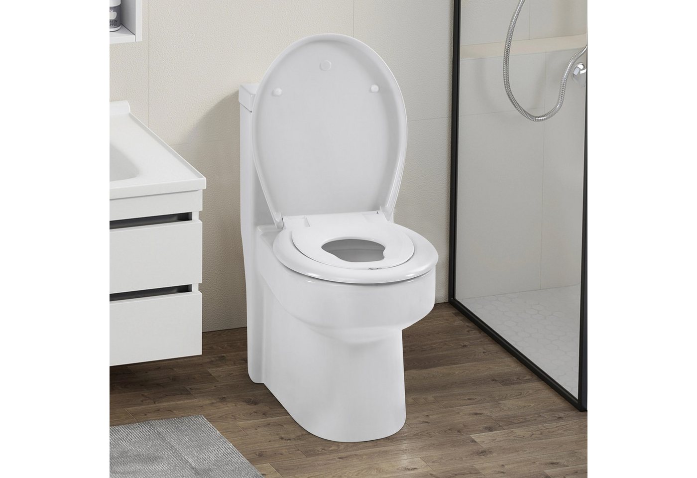 Arebos WC-Sitz Toilettendeckel Oval mit Kindersitz Softclose, Ovaler WC-Sitz mit Kindersitz, Softclose und Quick-Release Bild 2