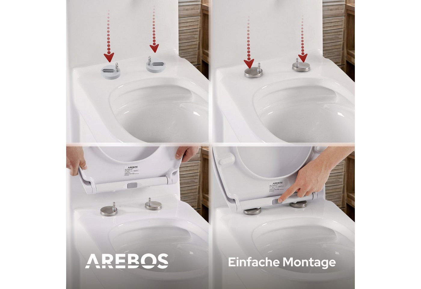 Arebos WC-Sitz Toilettendeckel Oval mit Kindersitz Softclose, Ovaler WC-Sitz mit Kindersitz, Softclose und Quick-Release Bild 3