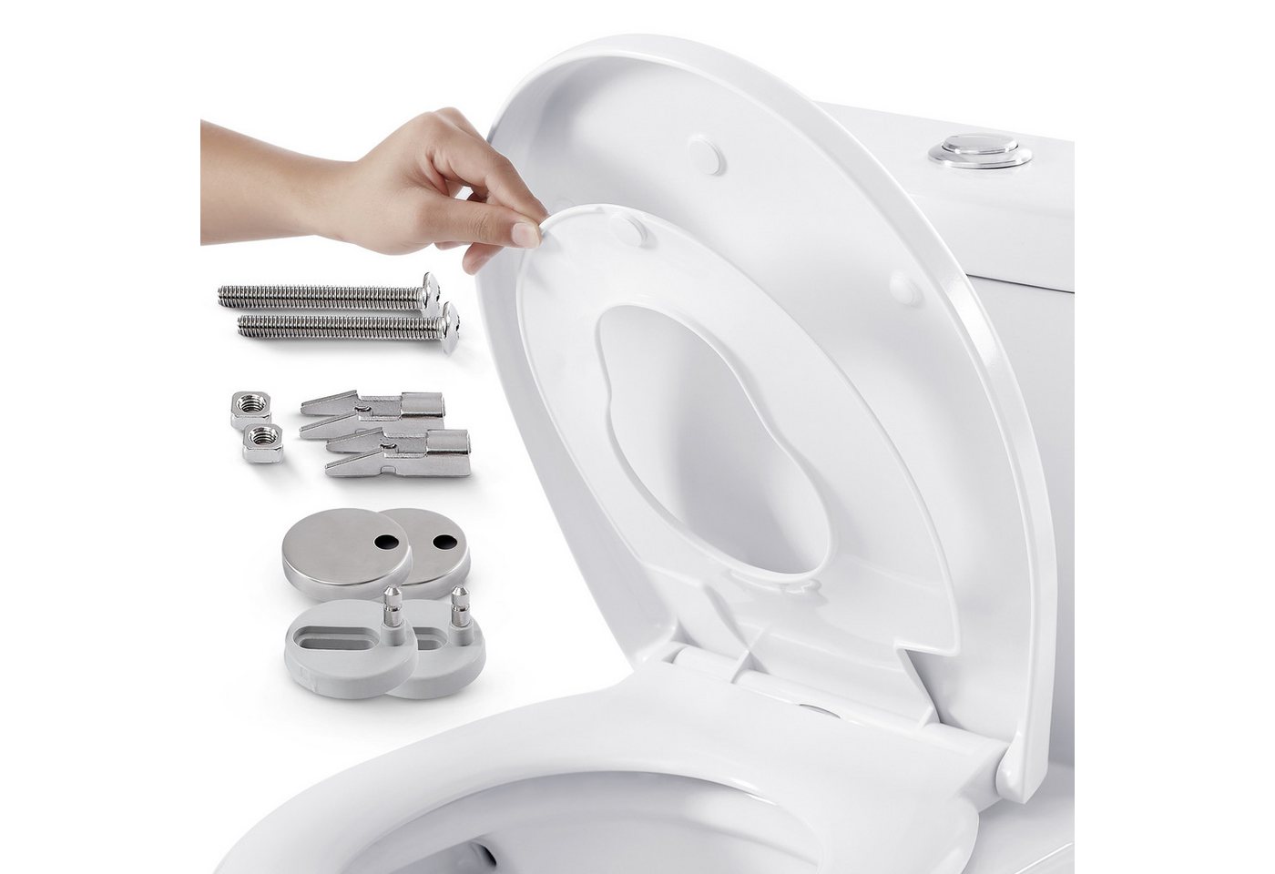 Arebos WC-Sitz Toilettendeckel Oval mit Kindersitz Softclose, Ovaler WC-Sitz mit Kindersitz, Softclose und Quick-Release Bild 5