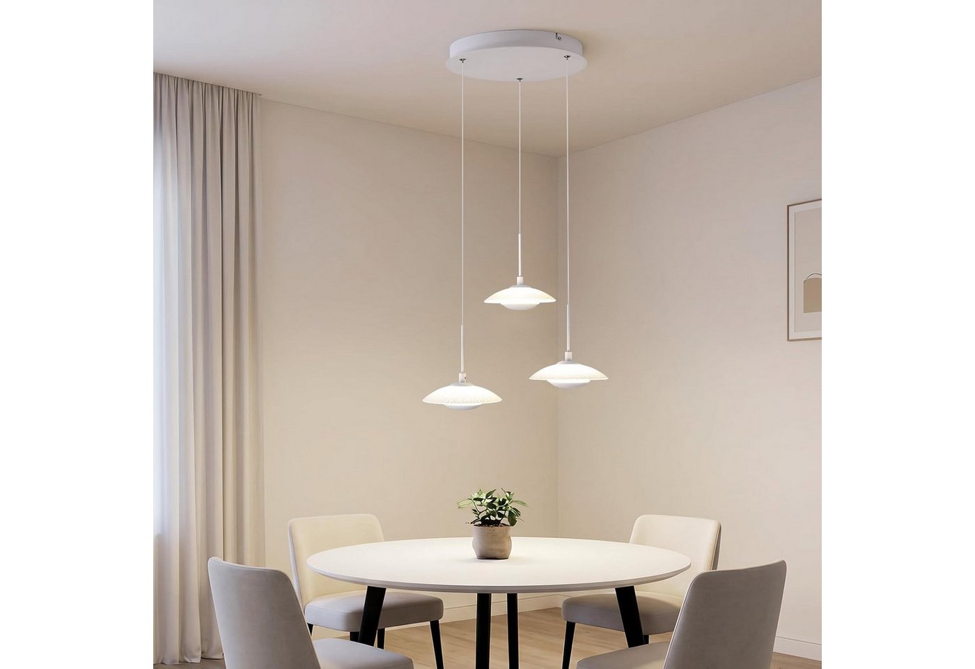 BlingBin LED Pendelleuchte Esstisch Hängelampe 3 Flammig mit Glas, elegante Sandweiß 17W, Rund-3Flammig, LED fest integriert, Höhenverstellbar Pendelleuchte- für Wohnzimmer, Esszimmer, Hotel