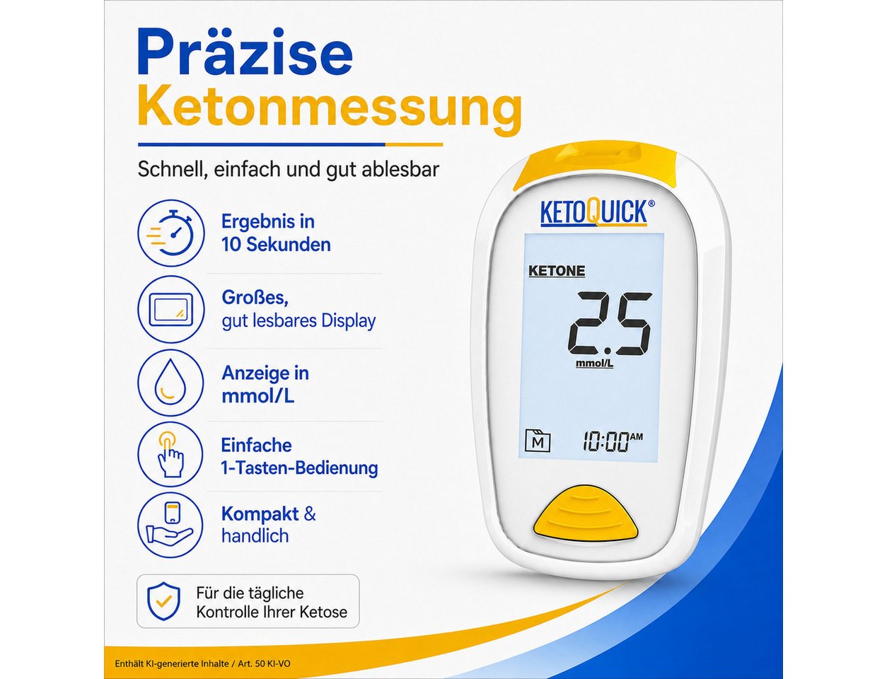 KetoQuick Keton-Messgerät Starterset mit 10 Teststreifen, Kombiset, Ideal für Keto-Ernährung, Fitness, Low Carb Bild 3