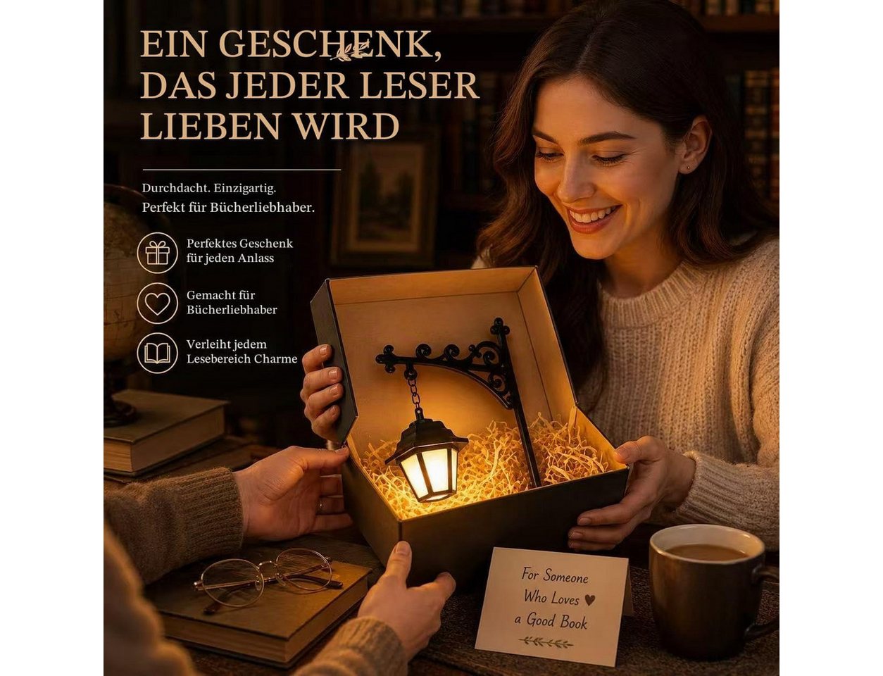 FELIXLEO Klemmleuchte Library Lantern 3pcs, Decorative Bookshelf Lighting Antique Led Lamp