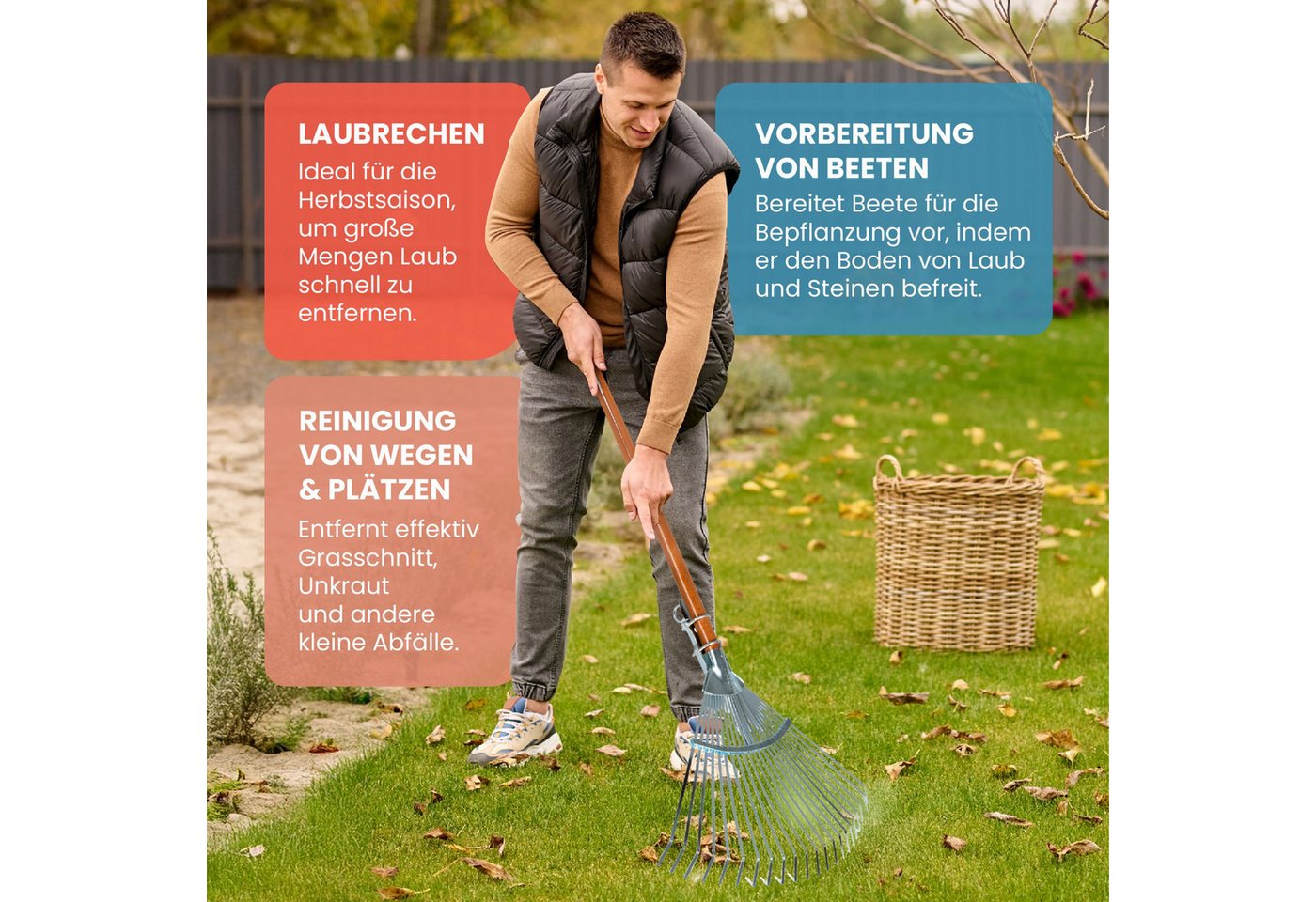 Polar Garten Laubbesen 2516 verz. Gartenbesen Fächerbesen 22 Zinken ohne Stiel, 47 cm Arbeitsbreite Bild 4