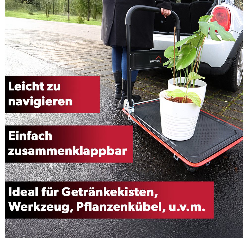 siwitec Werkstattwagen Plattformwagen klappbar 150kg Traglast mit Spanngurten, Rollwagen, Tra, 150kg Traglast