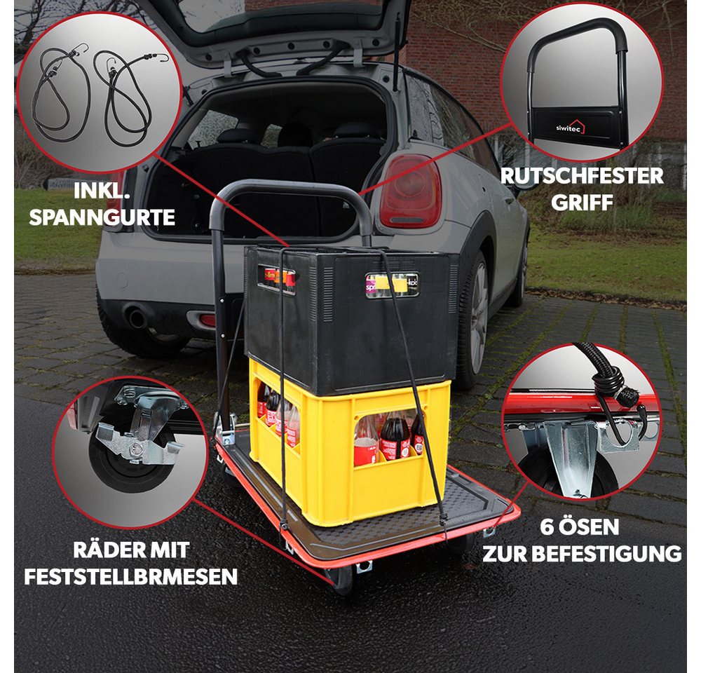siwitec Werkstattwagen Plattformwagen klappbar 150kg Traglast mit Spanngurten, Rollwagen, Tra, 150kg Traglast Bild 3