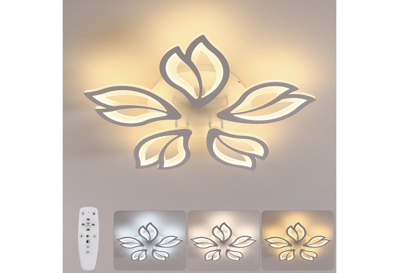 Riserva LED Deckenleuchte LED Deckenleuchte Blume 45W dimmbar mit Fernbedienung, LED wechselbar, Tageslichtweiß, deckenlampe wohnzimmer, led deckenleuchte dimmbar, Bild 3