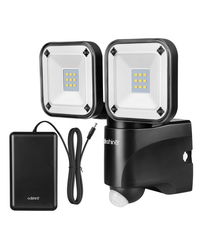 EDISHINE LED Wandstrahler mit Bewegungsmelder Außen, Batterie Strahler, LED fest integriert, LED-Strahler mit 2 Lampenköpfen, Schwenkbar Bild 3