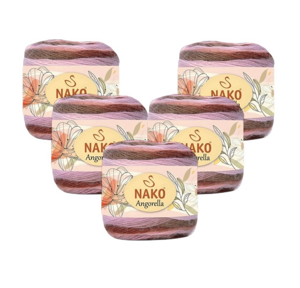 NAKO 5 x NAKO Angorella Häkelwolle, 400 m, Strickgarn,Seidig,Farbverlauf,Häkelgarn