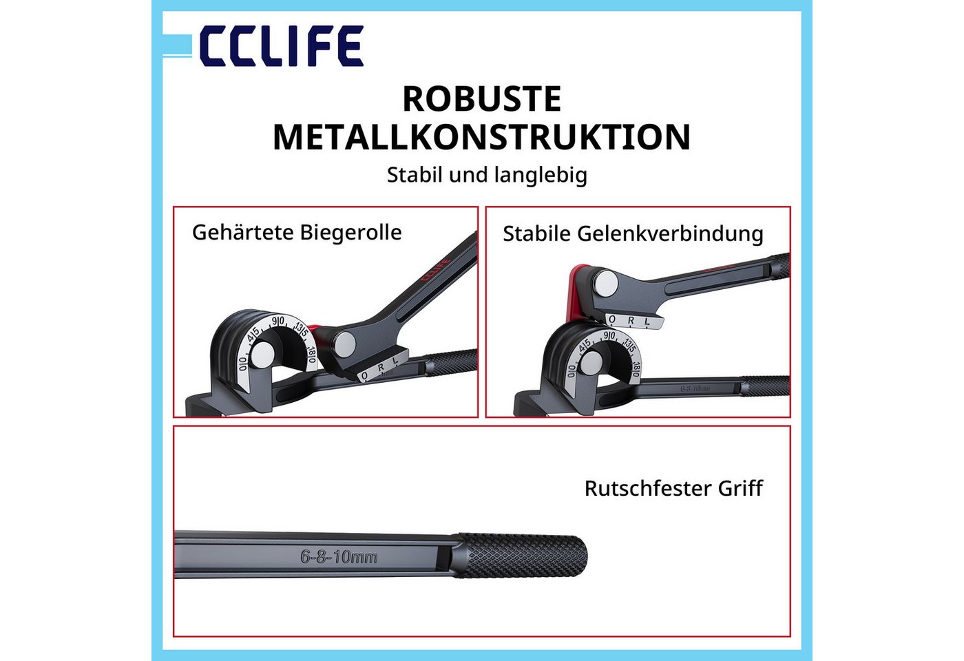 CCLIFE Rohrbieger CCLIFE Rohrbiegegeraet 3 in 1 fuer Kupfer Alu Messing 6 8 10mm Bild 3